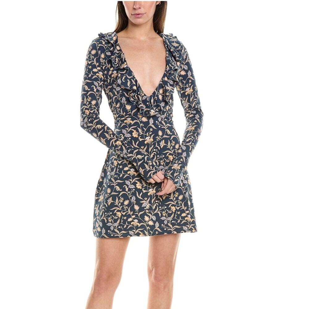 WEWOREWHAT We Wore What Ruffle V-neck Minidress In Deep Storm XXL